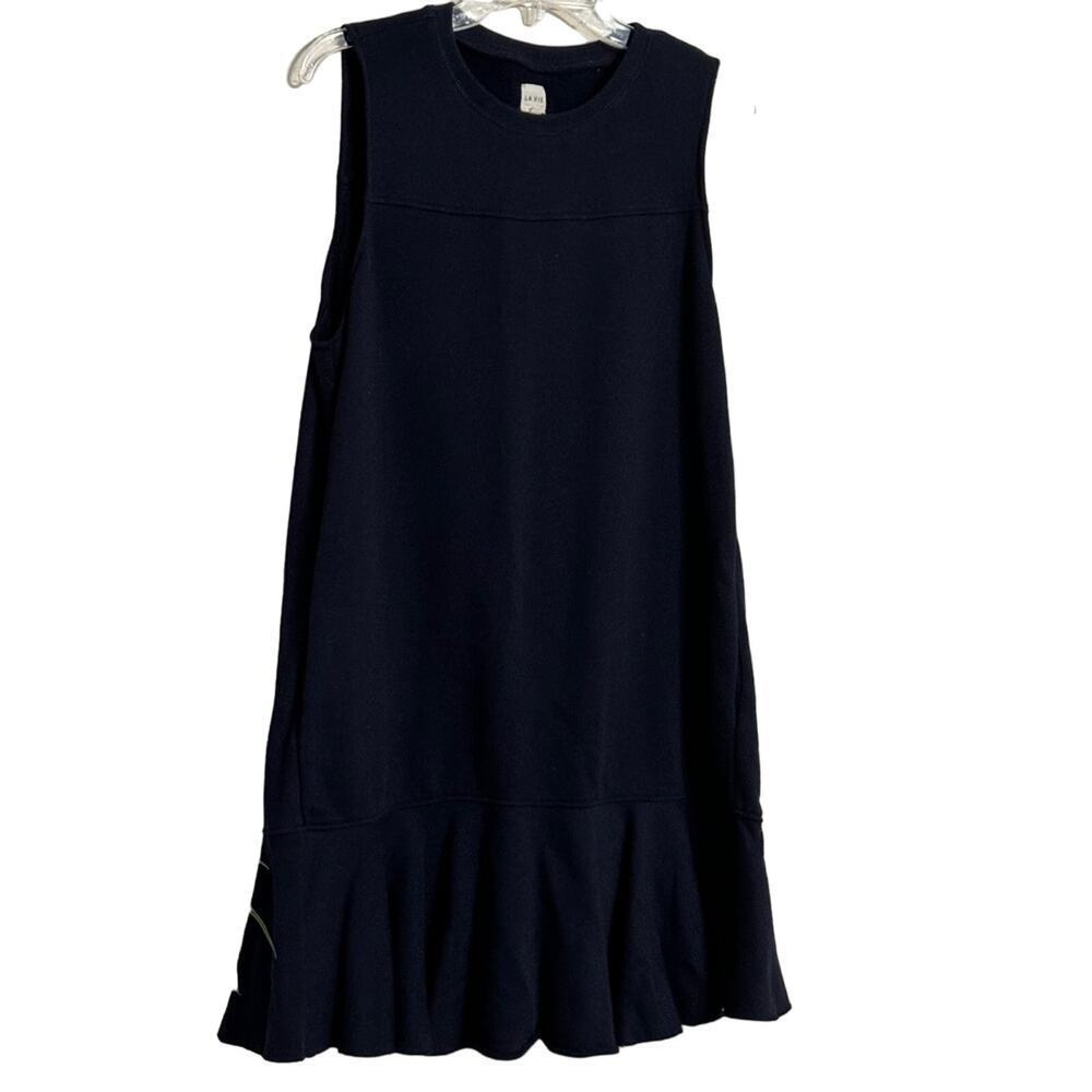 Rebecca Taylor La Vie Drop Waist Ruffle Sleeveless Dress Navy Blue Size L